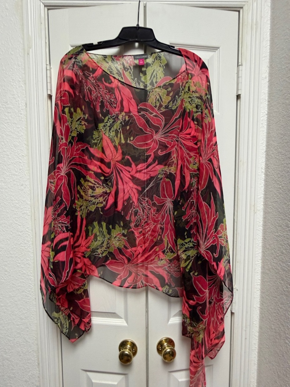 Vince Camuto Sheer Floral Blouse in Pink and Green
